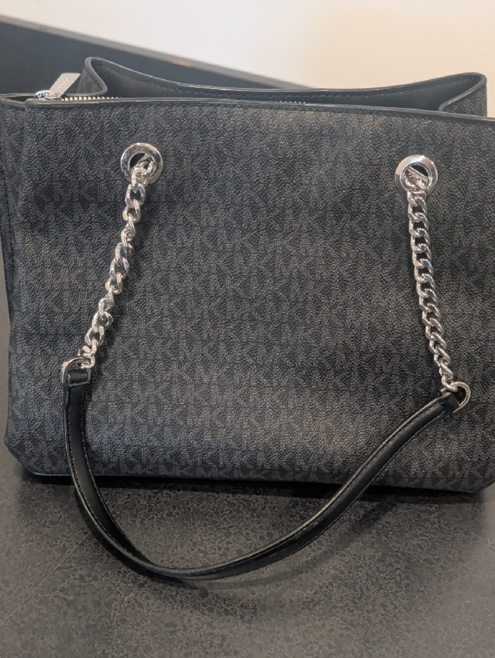 Michael Kors Black MK Logo Chain-Handle Shoulder Tote - Picture 4 of 5